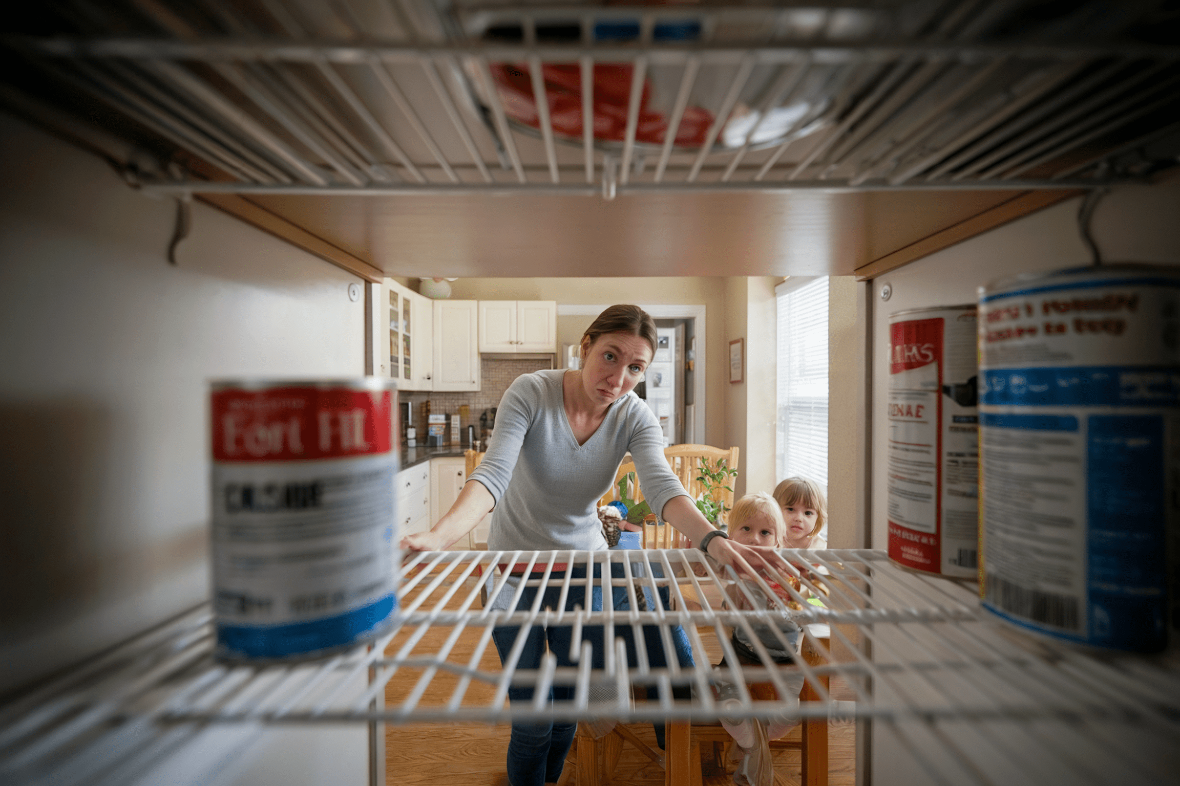 Mother with bare food pantry